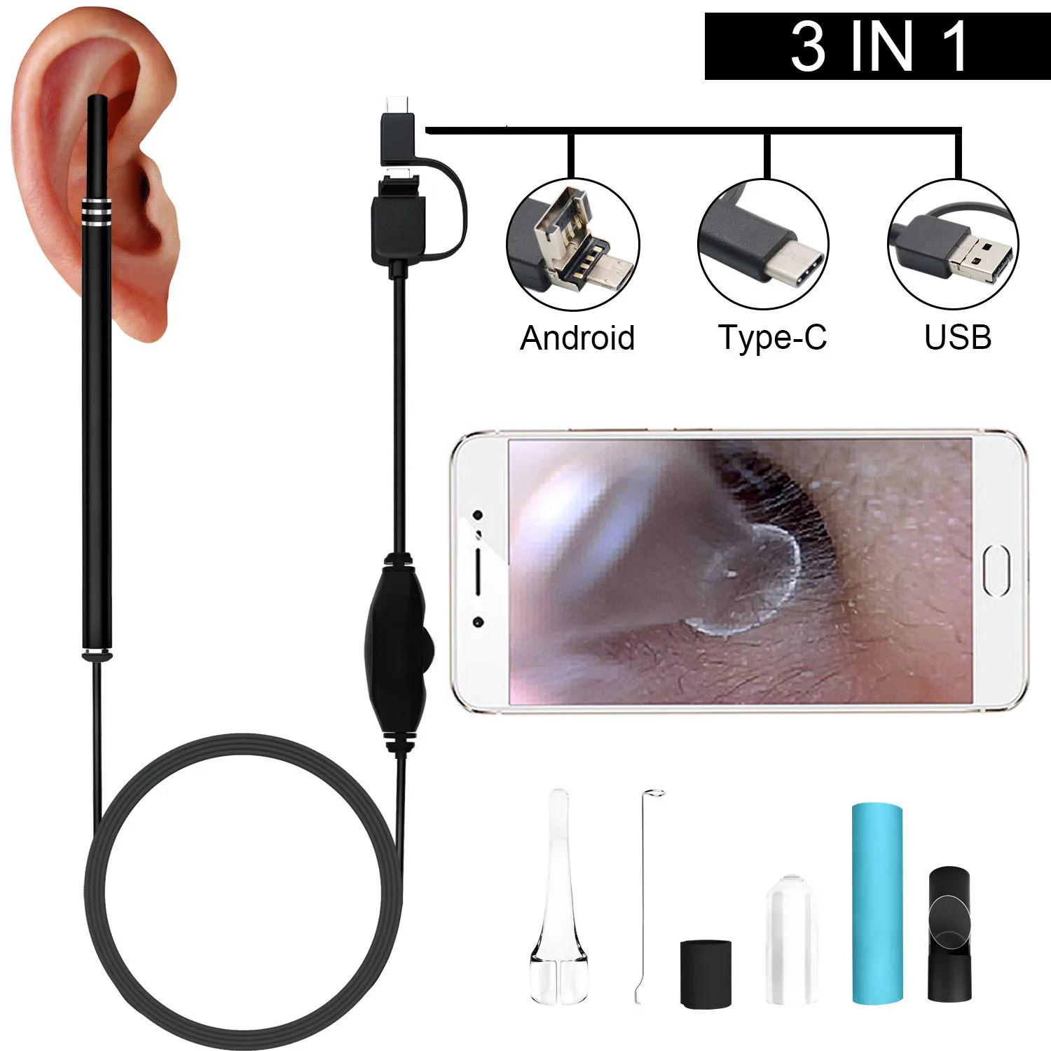 Buy Medical In Ear Cleaning Endoscope Spoon Mini Camera Ear Picker Ear Wax Removal Visual Ear