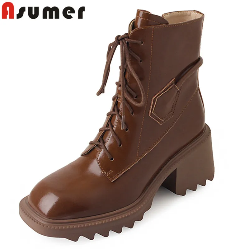 

ASUMER 2024 New Genuine Leather Women Boots Fashion Winter Ladies Ankle Boots Zipper Thick High Heels Platform Shoes