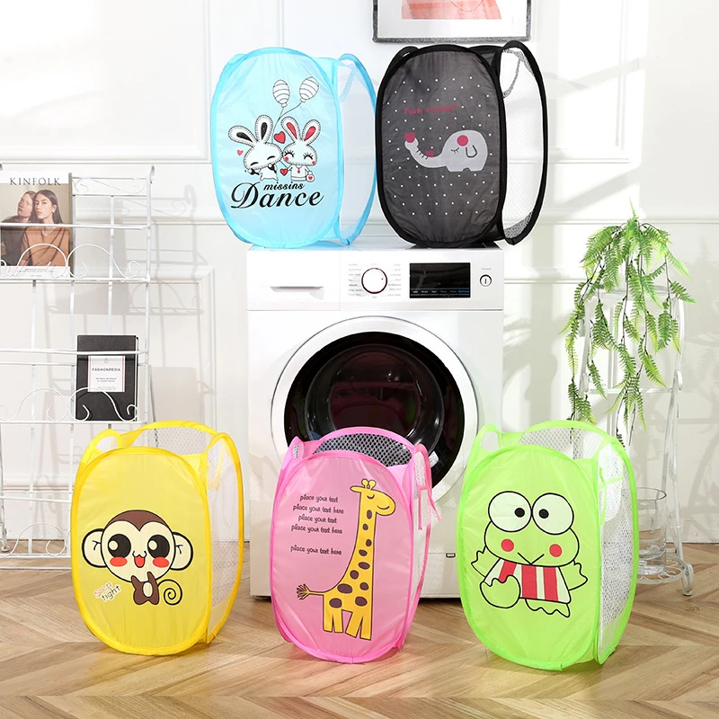 Cartoon Printed Foldable Laundry Basket Nylon Mesh Dirty Clothes Hamper Storage Bin Simple Modern Fabric for Home Organization 4