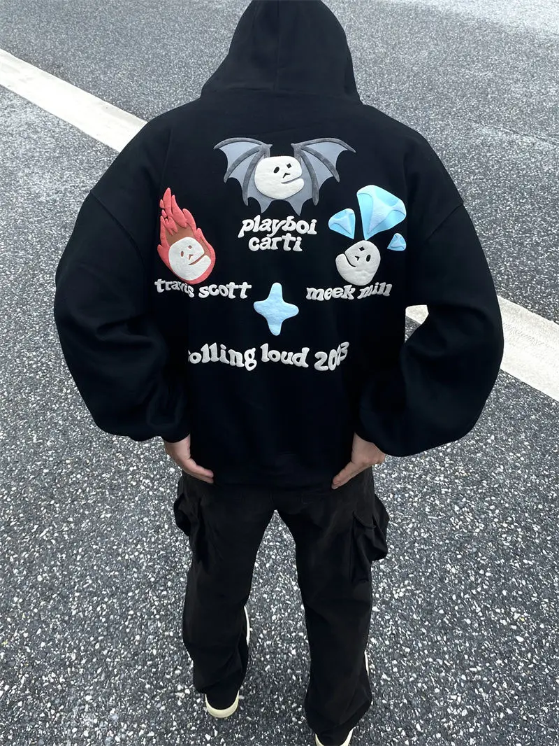 

Europe and America High Street Retro Goth 3D Foaming Pattern Hoodie Men Y2k New Harajuku Hip Hop Popular Sweatshirt Unisex Tops