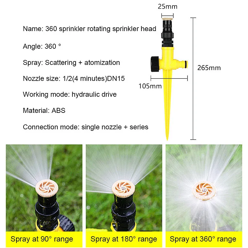 360 Degree Automatic Sprinklers Adjustable Spray Nozzles for Garden Lawn Rotating Watering System Agriculture Irrigation Tool