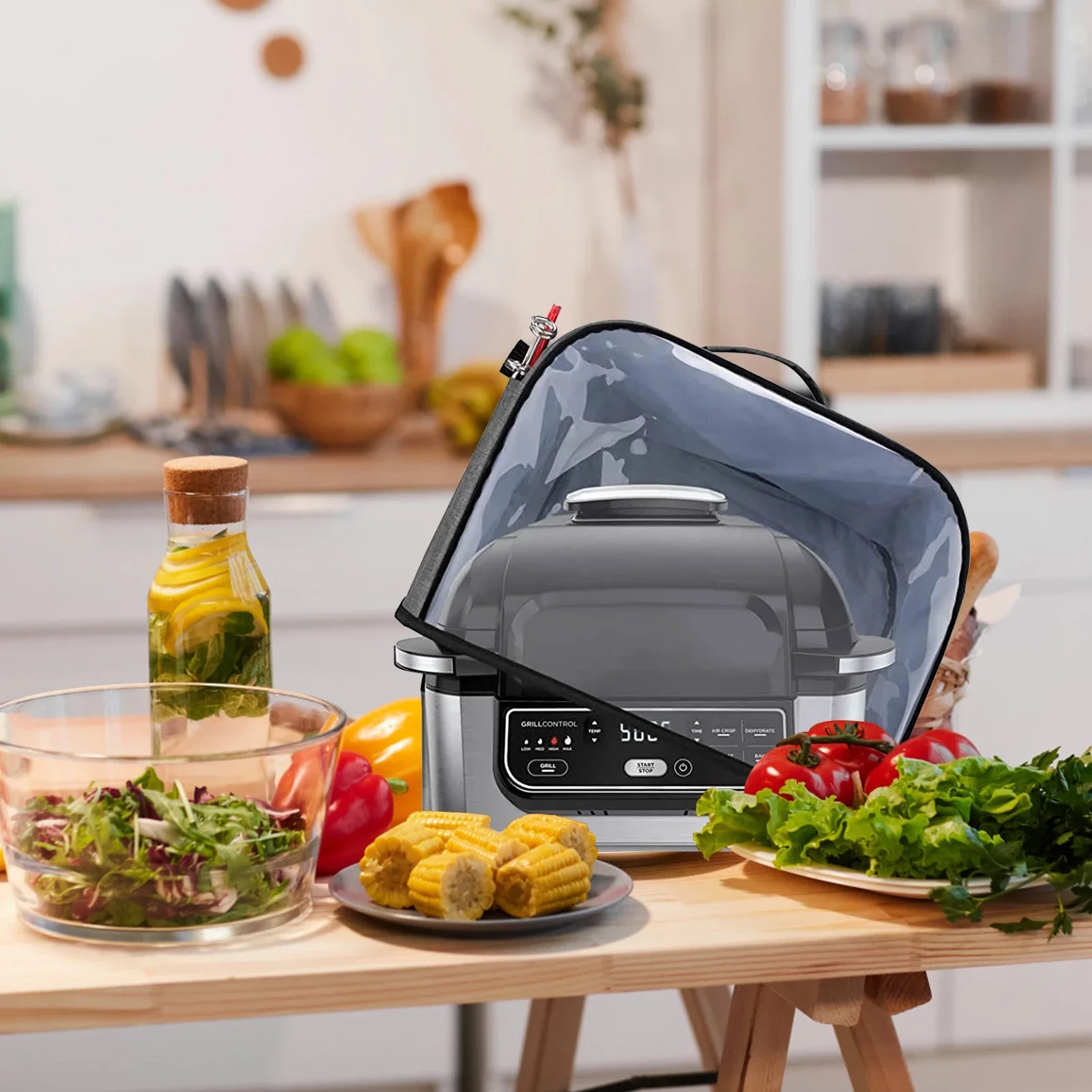 Dust Cover for Ninja Foodi Grill Clear Front Panel Storage Pockets Compatible with AG301 AG302 AG400