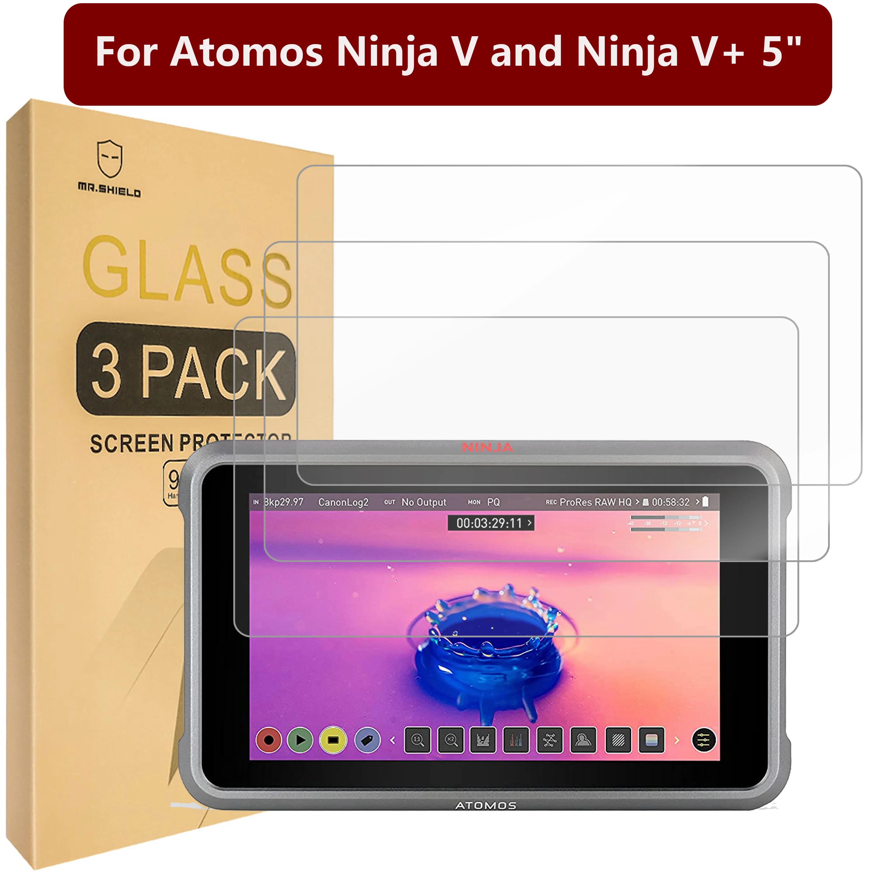 Mr.Shield [Confezione Da 3] Protezione Dello Schermo Per Atomos Ninja V And Ninja V+ 5"[Vetro Temperato] [Vetro Giapponese Con Durezza 9H]