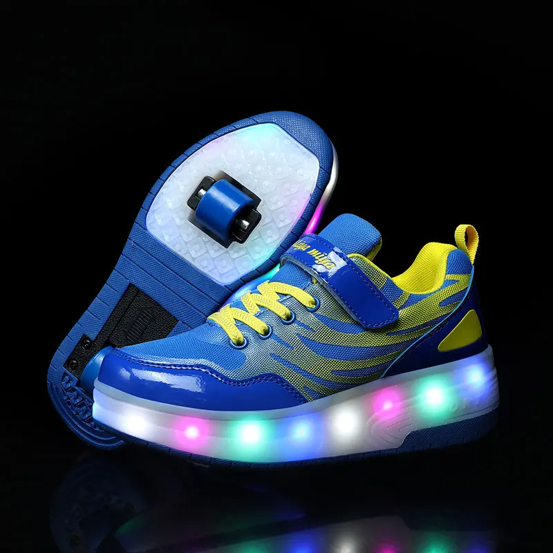 LED Children Two Wheels Shoes Fashion Breathable Kids Roller Skates USB Charging Boys & Girls & Adults Sneakers Sport Size 27-42