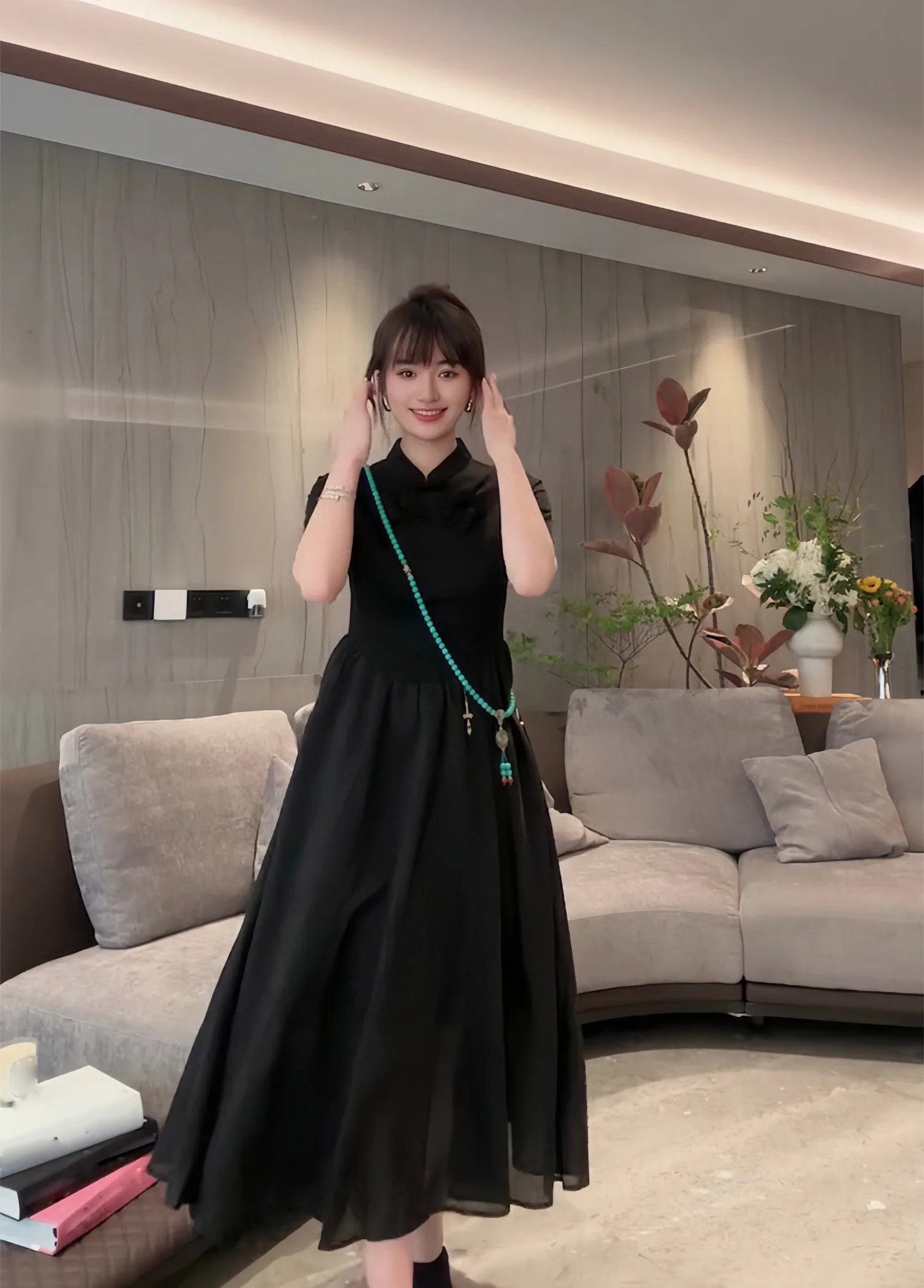 

2023 Women's Clothing Stand Collar Button Dress 0730