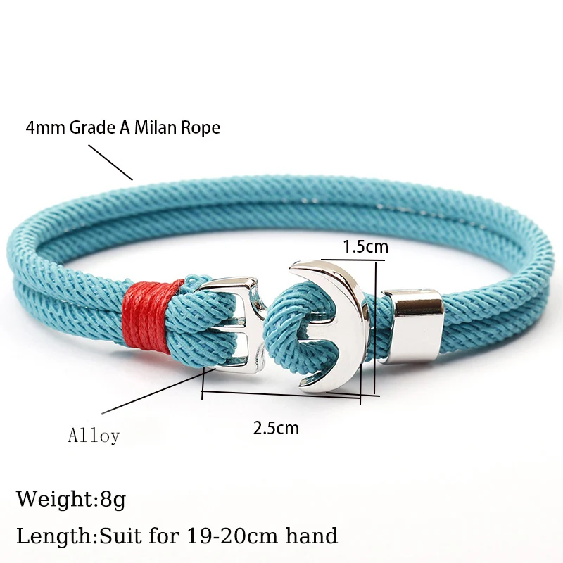 Nautical Anchor Braided Rope Bracelet with Silver Hook