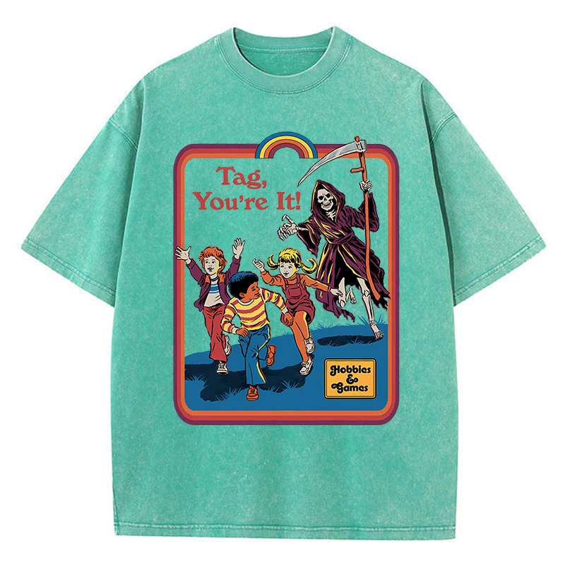 Der Tod jagt mich hinter gewaschenen Retro-Männer Frauen Kleidung lässig T-Shirt übergroße T-Shirt atmungsaktive Baumwolle Sommer T-Shirt – Detail 9
