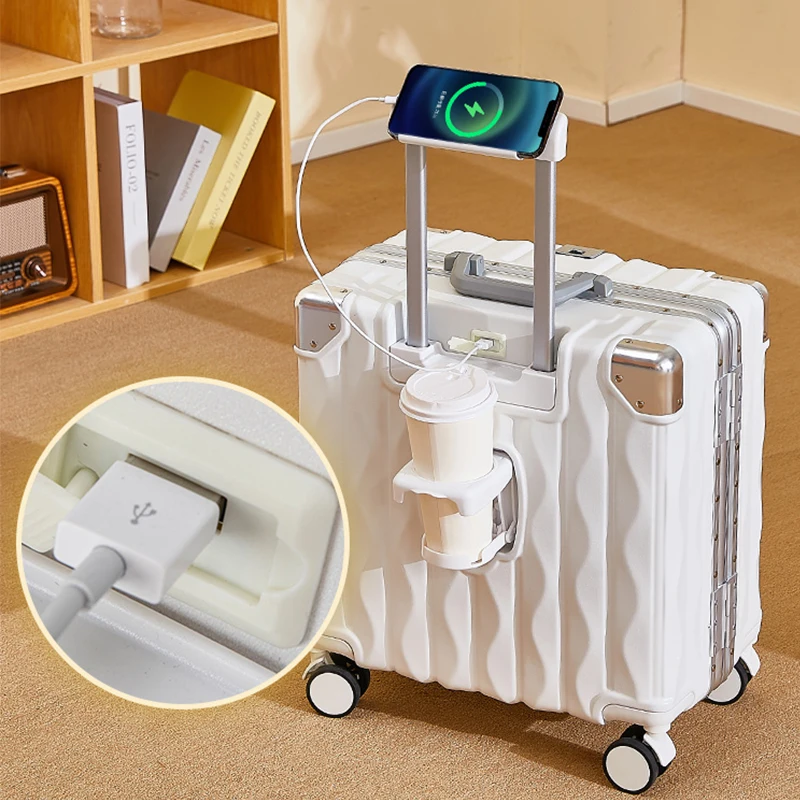 Valise cabine à code avec port usb et porte-gobelet intégrés_voghion.com