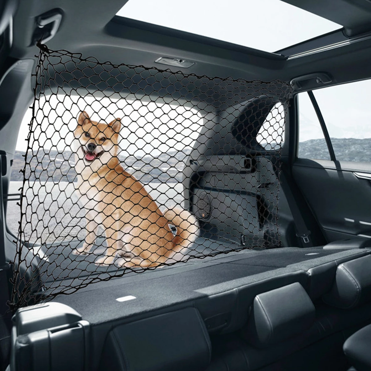 Polyester Car Dog Barrier Net Black Foldable Pet Safety Fence