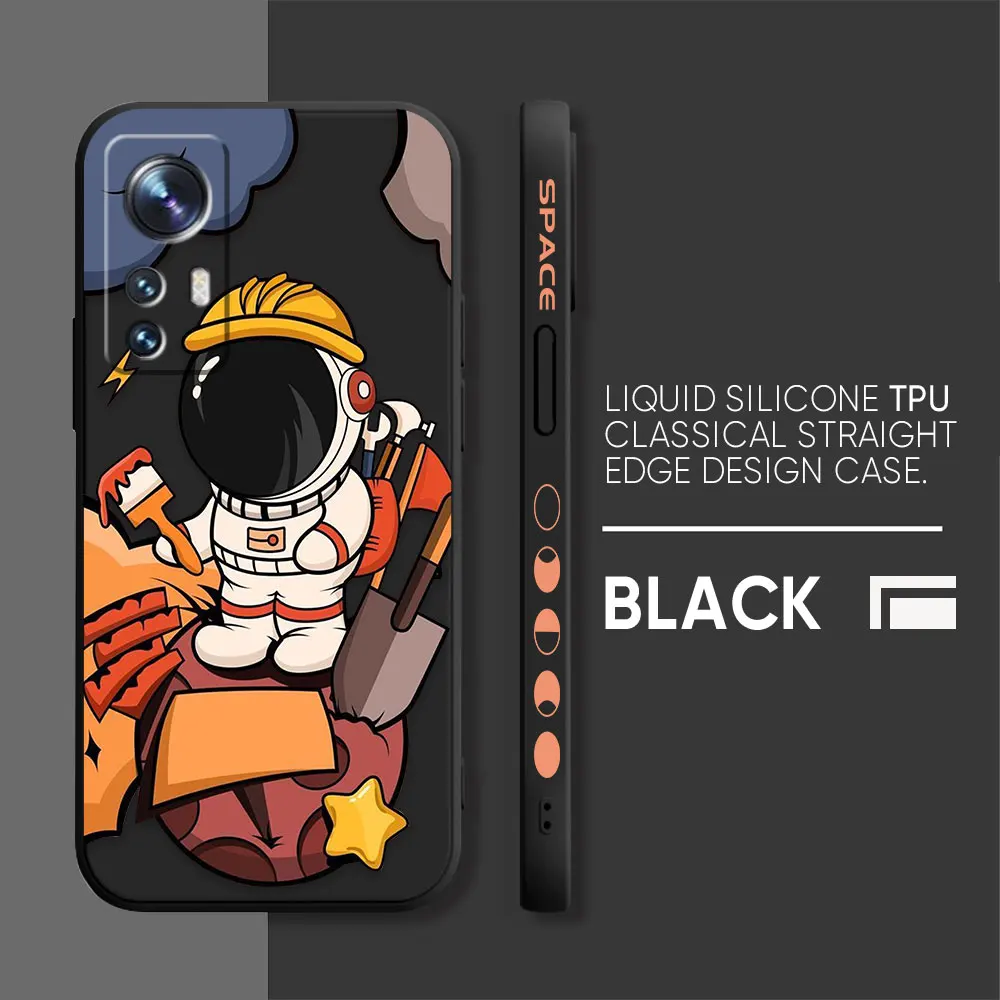 thumbnail image 1 of Case For Xiaomi 13 12 12S 11 11T 10 10S 9 9SE 8 8SE Pro Ultra Lite Colour Simple Liquid Silicone Case Cartoon Space Astronaut, 1 of 5