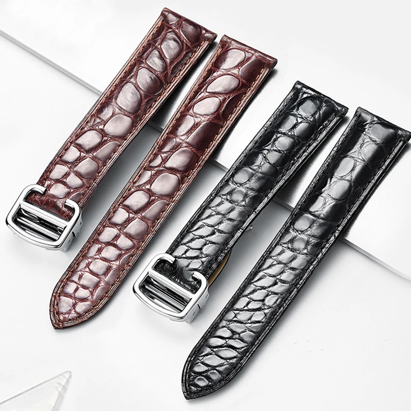 

FUYIJIA Soft Alligator Skin Watchbands C-ARTIER TANK Substitute Strap Folding Buckle Genuine Crocodile Belt Watch Accessories