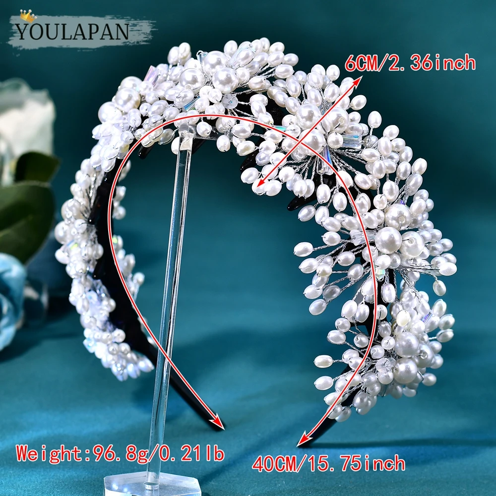 YouLaPan 럭셔리 진주 꽃 미끄럼 방지 신부 머리띠 AB 크리스탈 헤드 후프 웨딩 헤어 액세서리 파티 댄스 파티 HP723