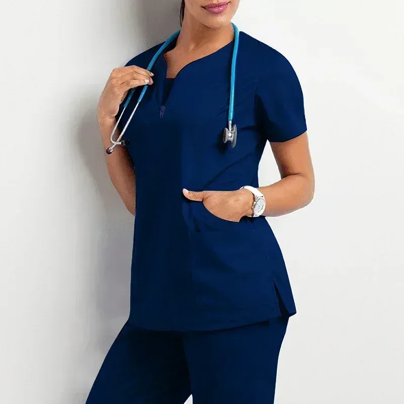 Women’s V-Neck Nursing Uniform Top – Breathable Short-Sleeve Medical Scrubs for Hospital & Pharmacy Work