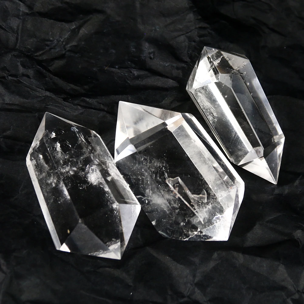 

Natural White Crystal Quartz Drusy Gemstone Double Pointed Prism Tourmaline Specimen Herkimer Diamond Chakras Meditation Decor