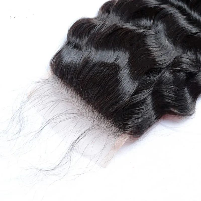 Deep Wave 4x4 Lace Closure Human Hair Pre-Plucked Natural Color Brazilian Virgin Hair Transparent Lace Closure For Women