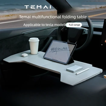 Tavolino pieghevole per auto per Tesla Model 3/Y/S/X, vassoio multifunzionale da volante per pranzo e lavoro con portabicchieri, accessorio per interni auto