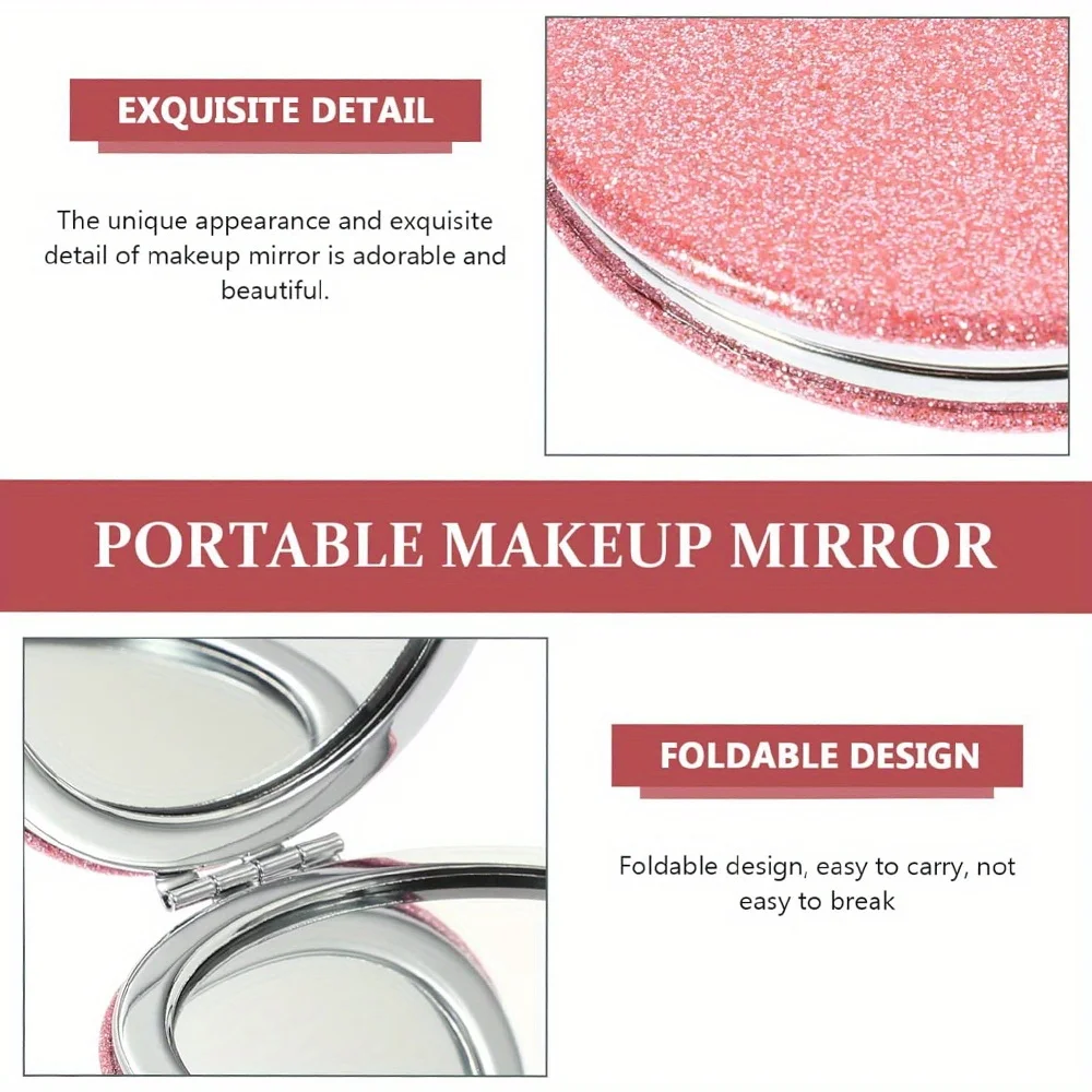 여성 접이식 화장 거울 얼굴 미용 메이크업 관리 도구 내구성 PU 표면 방수 이상적인 파티 선물 핑크 꽃 패턴