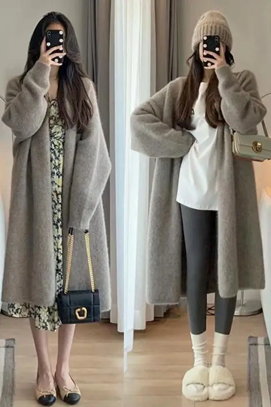 Autumn Pregnant Woman Knitted Coats Plus Size X-long Maternity Outerwear Fashion Pregnancy Sweater Batwing Sleeve Lady Cardigans