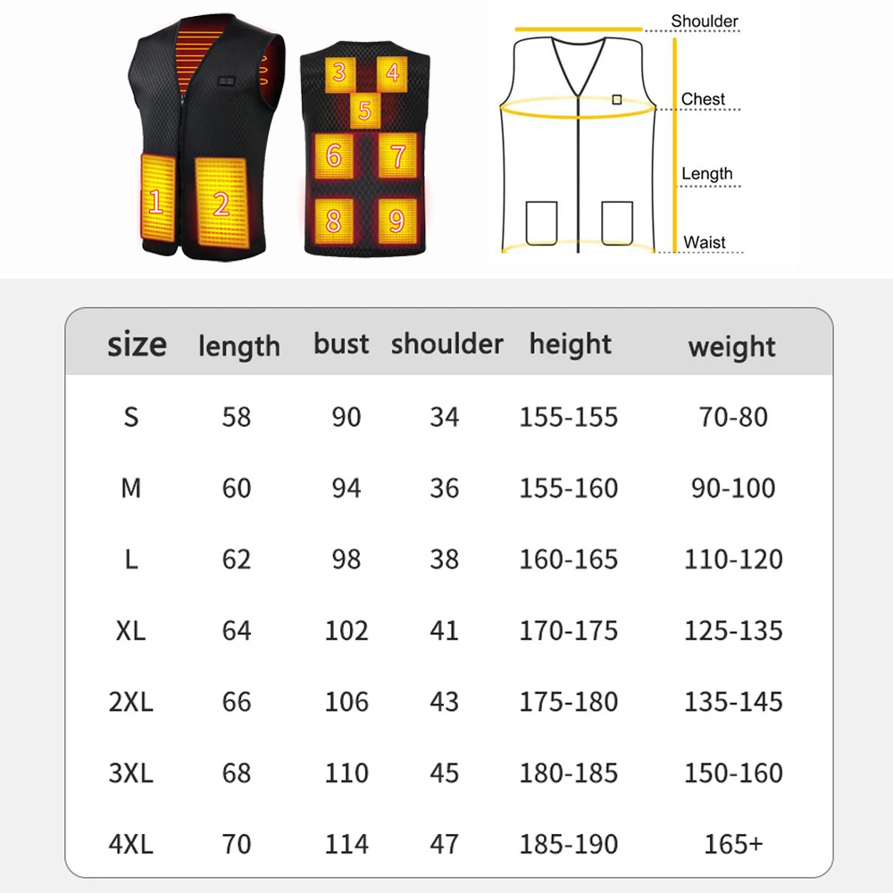 Heated Vest Men Women Electric Graphene Heat USB Jacket For Camping