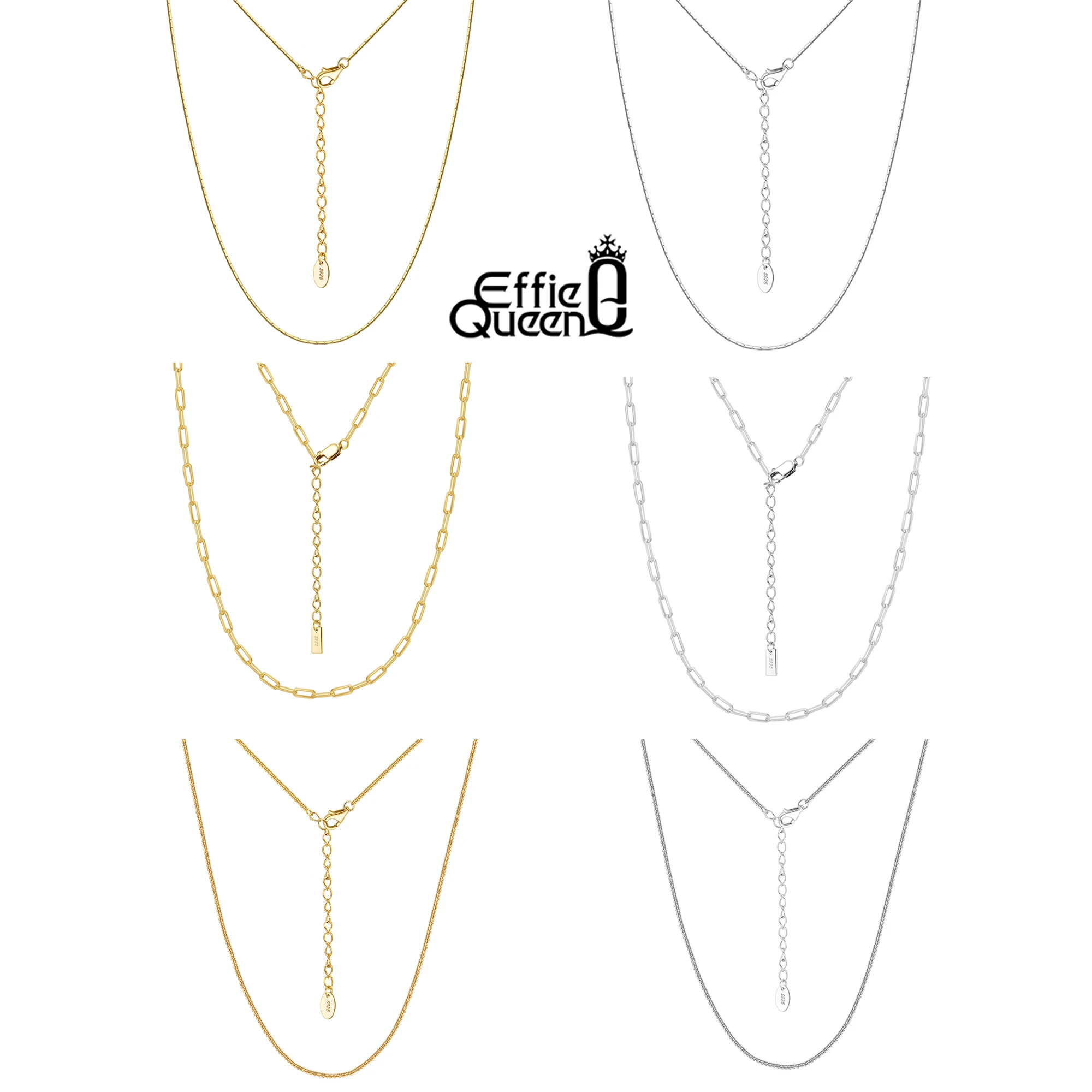 Effie Queen 925 Sterling Silver Chopin, Paperclip, Bamboo Link Chain Choker For Men Unisex Design Collares Basic Necklace SC82 3