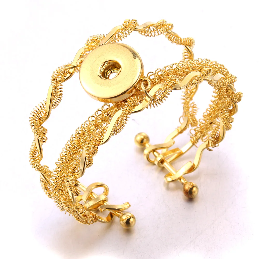 Vinatage Metal Snap Jewelry 18mm Rose Gold Gold Plated Cuff Adjustable Snap Button Bracelet Bangle Bracelet for Men Women B1636