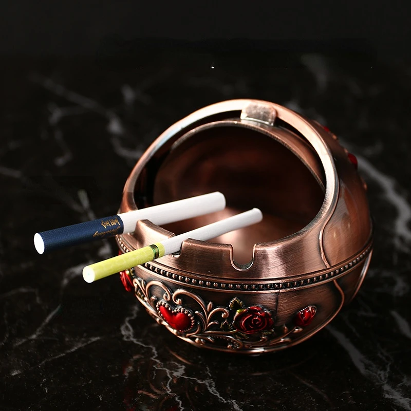 Retro Home Ashtray Creative Personality with Cover metal ashtray cigarettes ashtray Multi-function Office Living Room Anti-flying Ash Decoration Gift