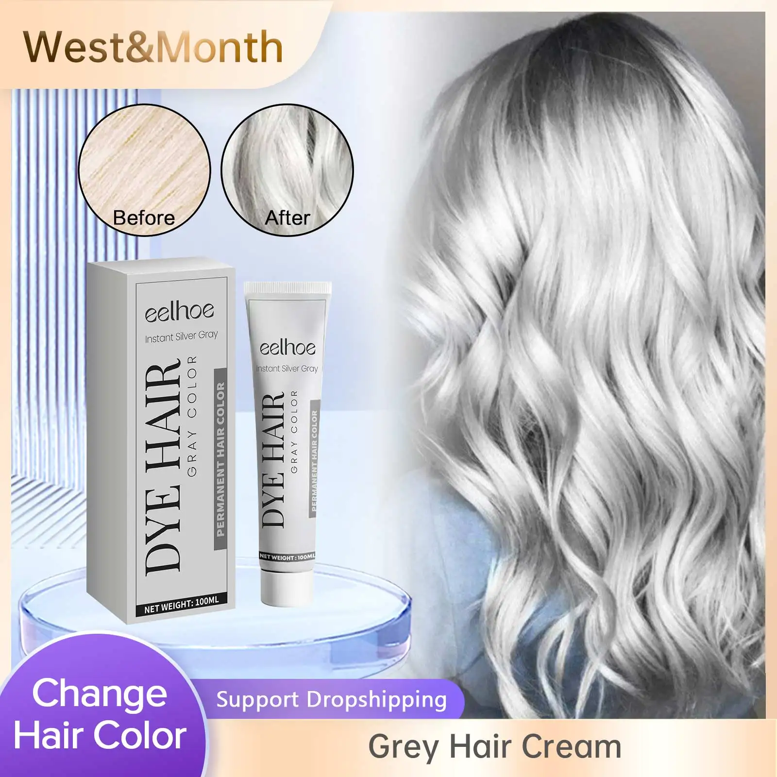 Grey Hair Dye Cream Unisex Smoky Punk Style DIY Styling No Damage Quick Coloring Long-lasting Professional Hairs Dyeing Creams