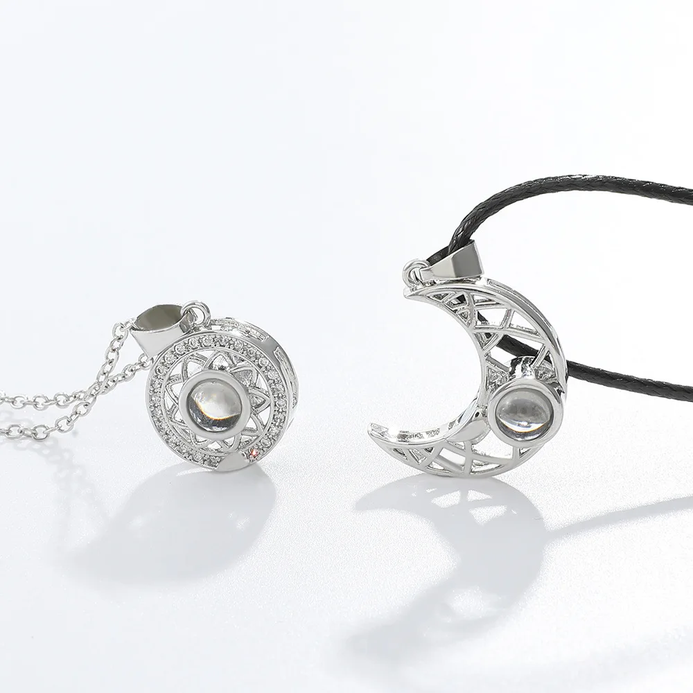 2PCS Magnetic Couple Matching Necklace 100 Languages I Love You Projection Sun Moon Heart Shape Magnet Paired Pendant Lover Gift_voghion.com