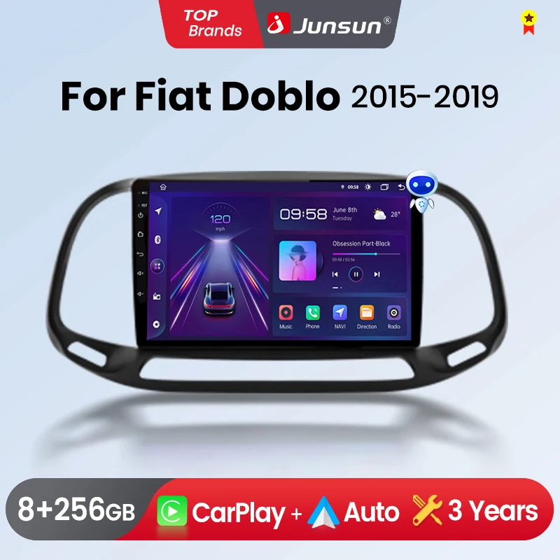 Junsun Wireless CarPlay Android Auto Car Radio for Fiat Doblo GPS Intelligent Systems Stereo Multimedia Autoradio