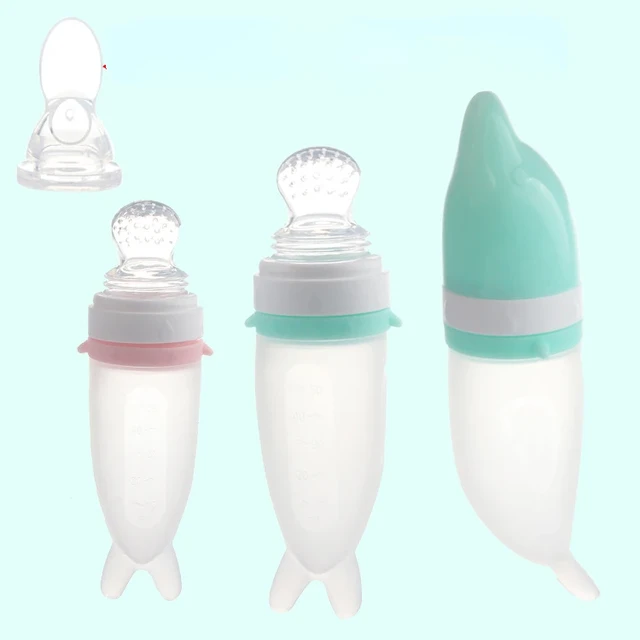 Baby Feeding Bottle Dolphin Silicone Rice Cereal Spoon Newborn Tableware  Baby Goods Feeding Spoon