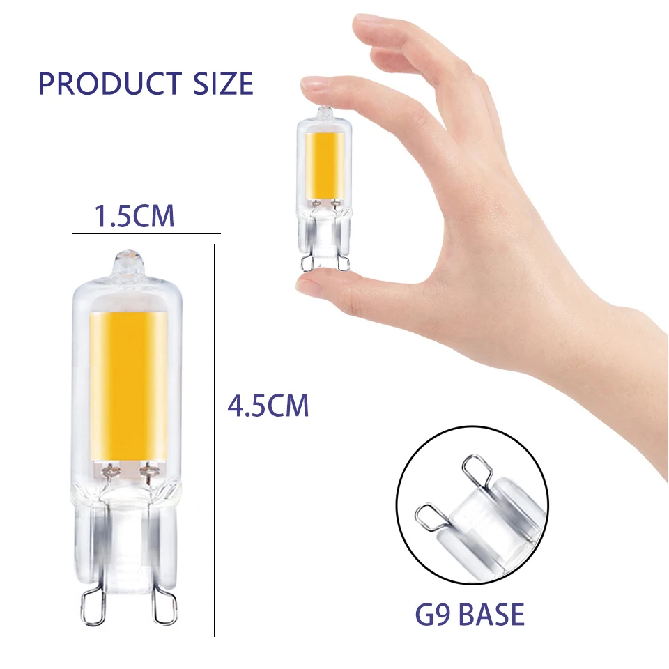 G9 LED 전구 3W COB 유리 램프 220V 110V 웜 화이트 3000K 화이트 6000K 에너지 절약 조명 할로겐 크리스탈 샹들리에 대체
