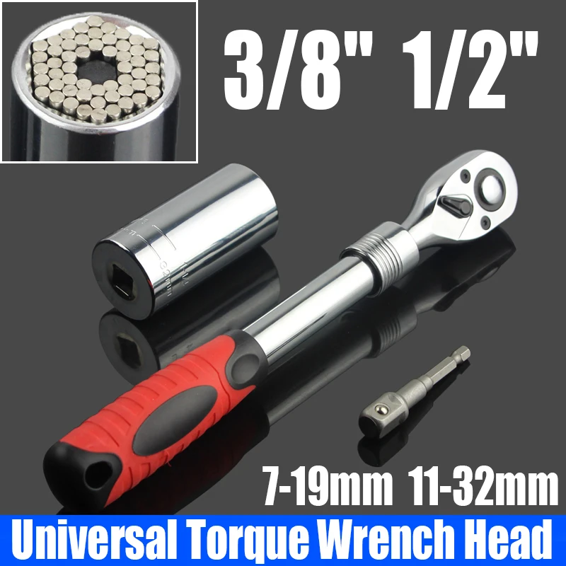 

Universal Torque Wrench Head Set 7-19mm 11-32mm Socket Sleeve 3/8" 1/2" Power Drill Ratchet Bushing Spanner Key Universal Sleeve