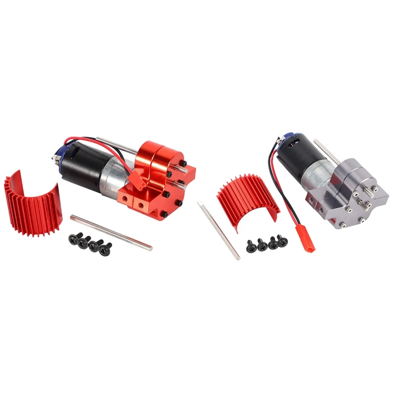 

2 Set 370 Brushed Motor+Alloy Heat Sink Gear Box Set With Steel Gears Red & Grey