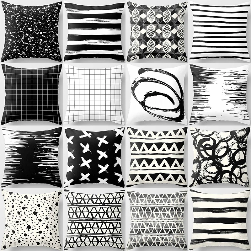 6060cmSquareGeometricCreativePatternPillowCasesBlackTheme