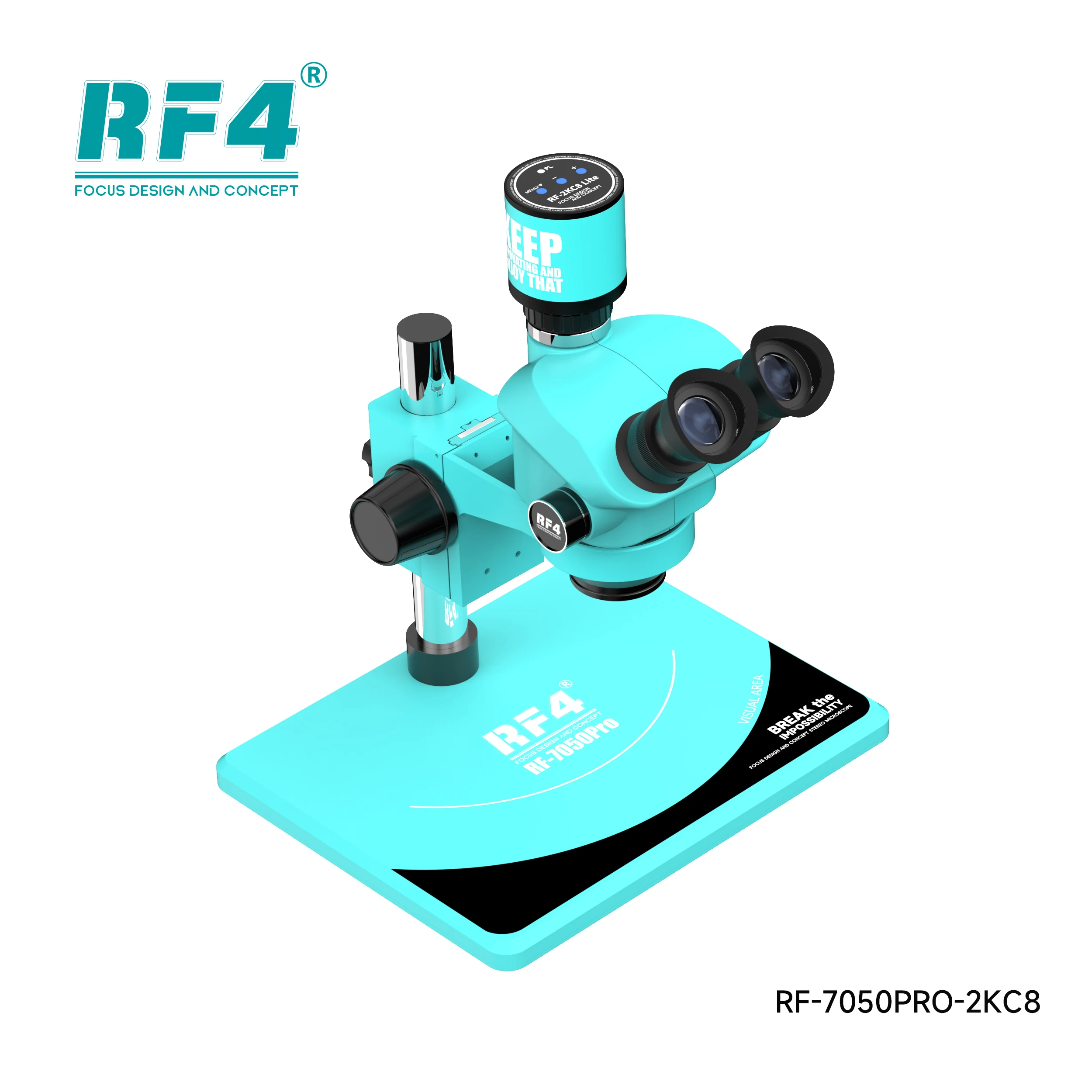 RF4 현미경, 6 기어 정밀 잠금, 7-50X 배율 줌, 3 안 RF-7050PRO-2KC8, 영역 가시화 기능