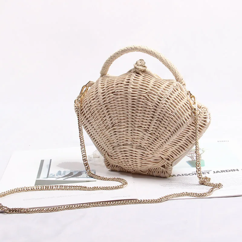 New shell chain bag Shell-shaped chain small Messenger Bag rattan woven shoulder portable beach vacation Straw bag