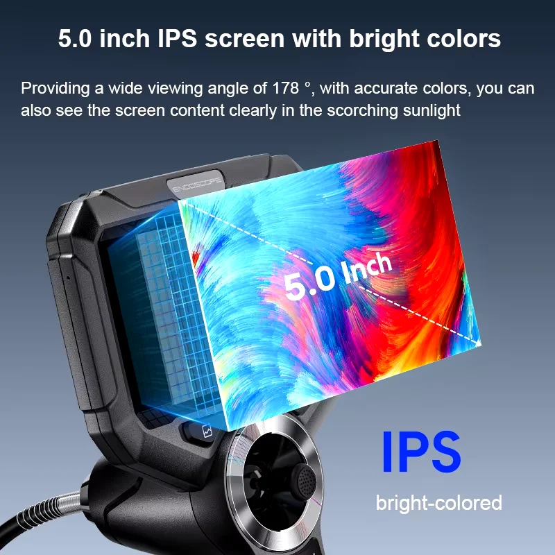 Inspection camera 720&deg; rotation 4 way articulating inspection camera 1080P 6MM pipe industrial endoscope camera 5" IPS screen for car sewer drain