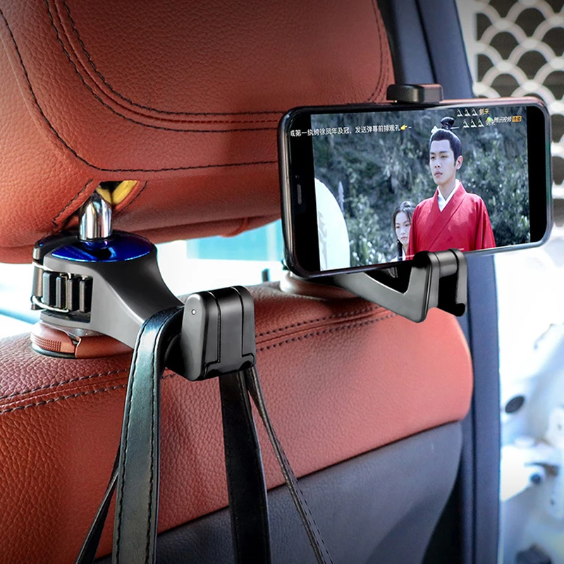 

1pc 2 In 1 Car headrest hook mobile phone bracket seat back hook storage hook mobile phone bracket car clip