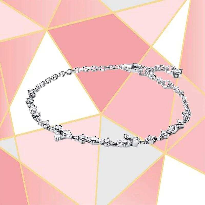 

S925 Silver Jewelry Sparkling Herbarium Cluster Chain Bracelet 2023 New Summer Embossed Leaves Gift for Girls