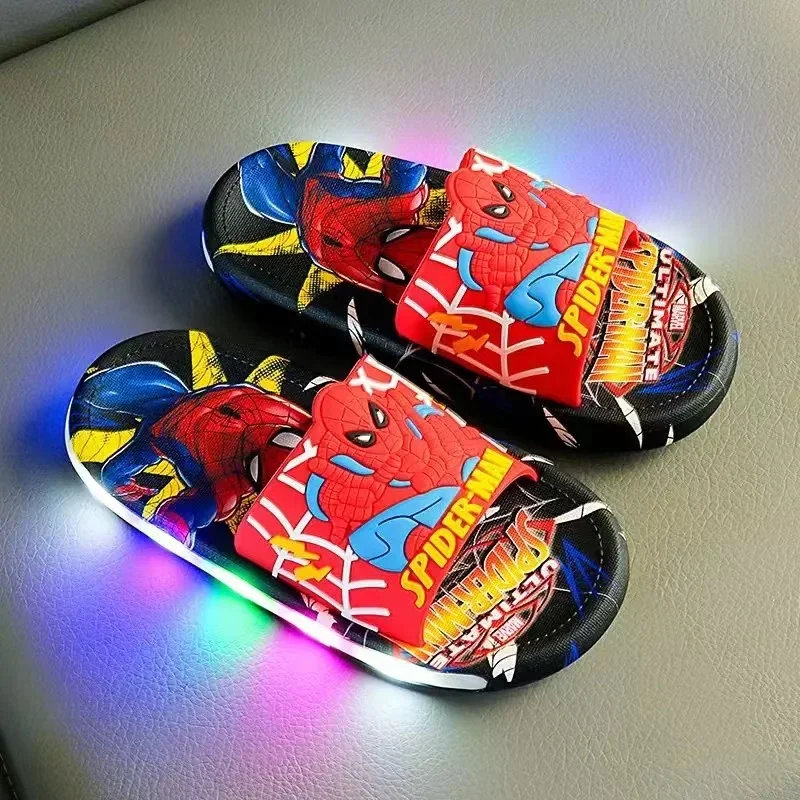 Summer Children LED Light Slippers Baby Boy Girl Cartoon Spiderman