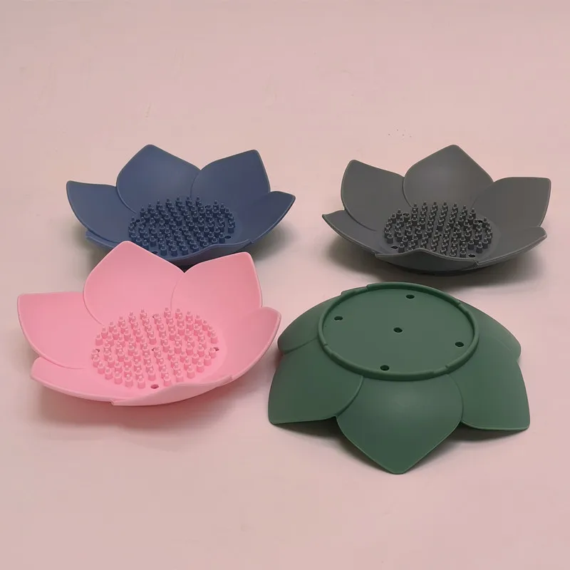 1pcs Bathroom Soap Box Lotus Design Soap Holder Silicone Soap Box Drain Box Bathroom Accessories