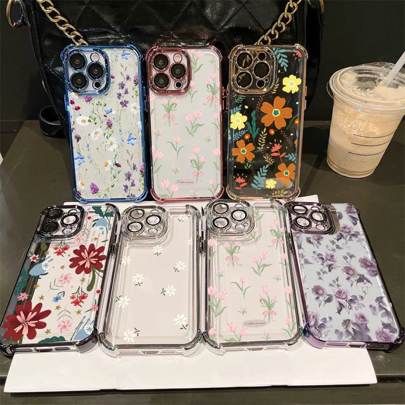 Retro Flower Plating Shockproof Clear Phone Case