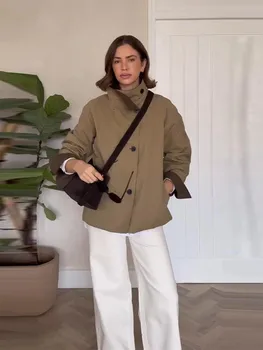 Veste réversible pour femme, col montant uni, élégante, à simple boutonnage, manches longues, à carreaux, nouvelle collection automne-hiver 2026.