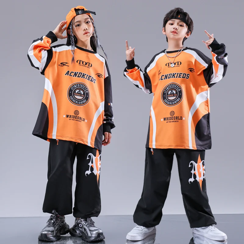 Boys Hip Hop Oversize Sweasthirt Solid Cargo Pants Girls Street Dance Joggers Child Sport Uniform Clothes Sets Kids Jazz Costume