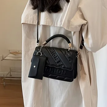 قطعة واحدة من حقيبة يد مبطنة عصرية مع حزام قابل للتعديل، محفظة كتف سوداء أنيقة للنساء مع حقيبة صغيرة للعملات المعدنية، محفظة كروس 6