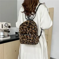 Premium Texture Double Shoulder European and American Style Retro Leopard Print Women's Backpack Winter Casual Plush Backpack 1