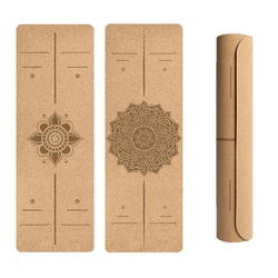 183cm TPE Yoga Mat Natural Cork Anti-Skid With Position Line Pattern Sports Fitness Pilates Sweatproof Tear-Resistant
