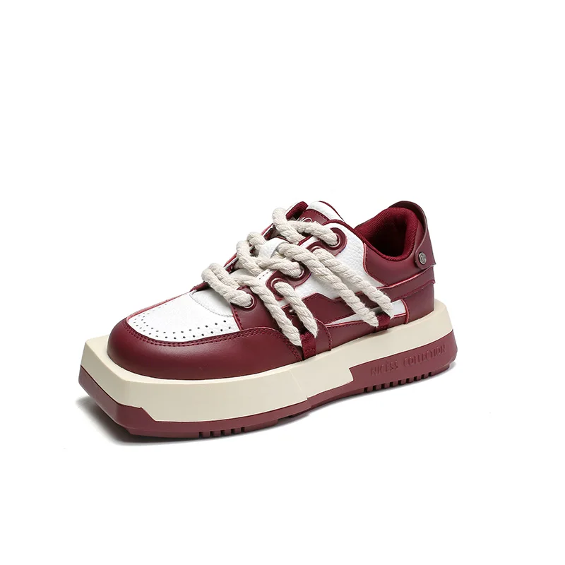 

Thick soled sneakers for women with British style genuine leather designer lace up small white shoes for women in large sizes