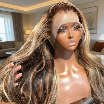 Body Wave 13x4 Hd Transparent Lace Front Wig Colored Highlight Human Hair Wigs For Women Brazilian 4/27 Blonde Pre Plucked Wigs 1
