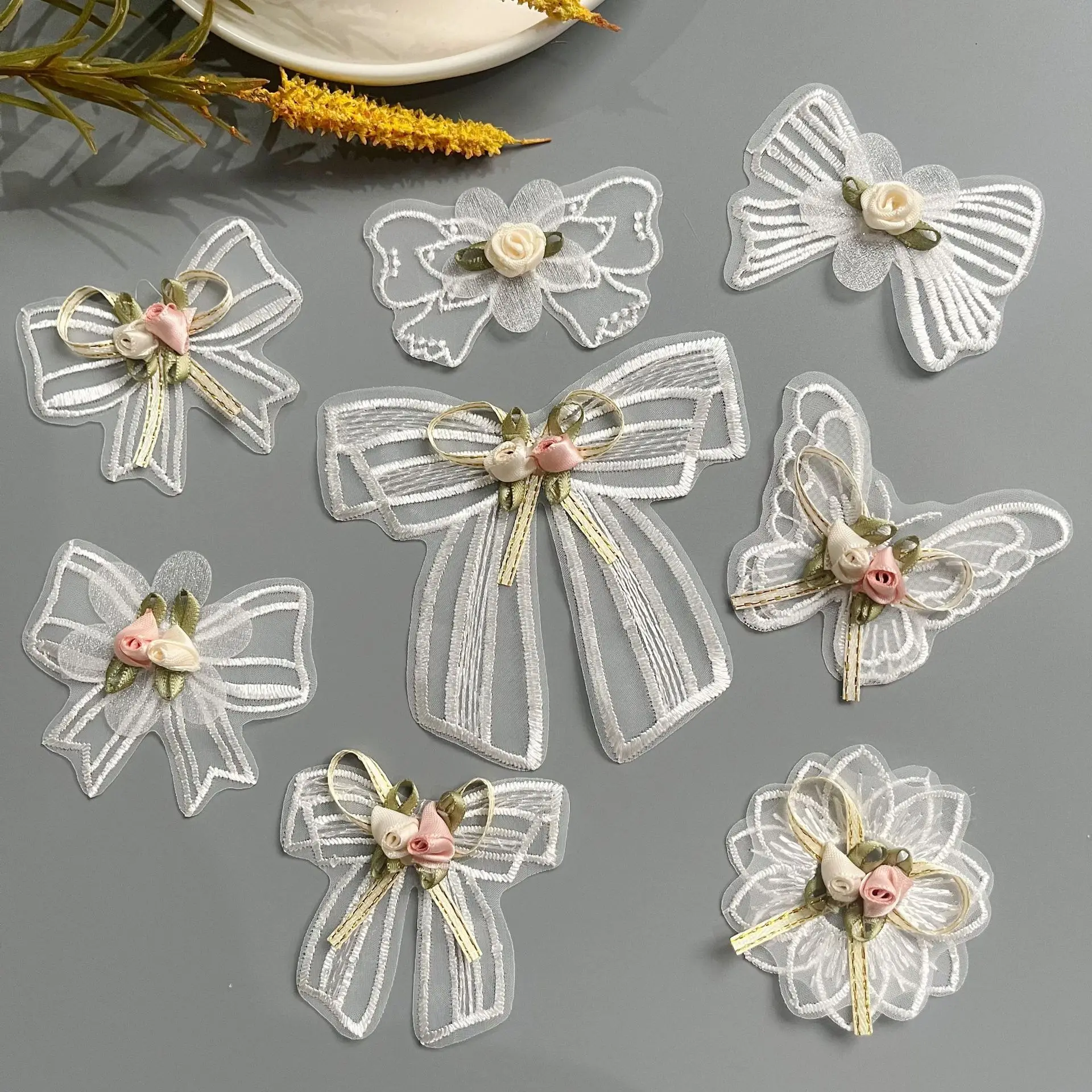 10 stücke Multi Farbe Organza Stoff Rose Künstliche Blume Bowkont Seide Butterfuly Kopf Für DIY Hochzeit Party Home Dekorationen